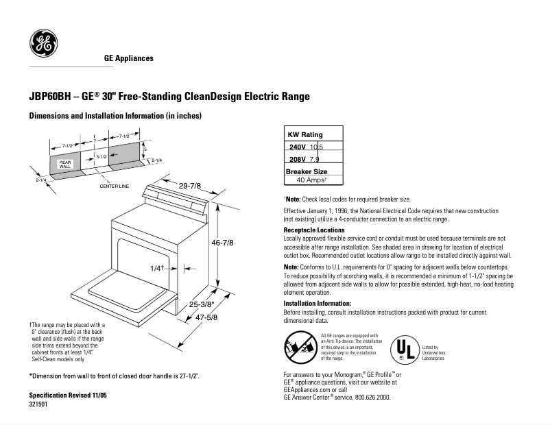 Image de la première page du manuel de l'appareil JBP60BHWH