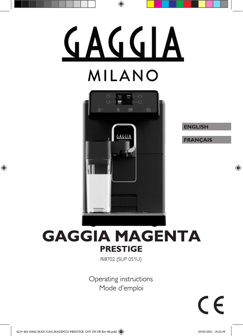 Page 1 de la notice Manuel utilisateur Gaggia Magenta Prestige RI8702
