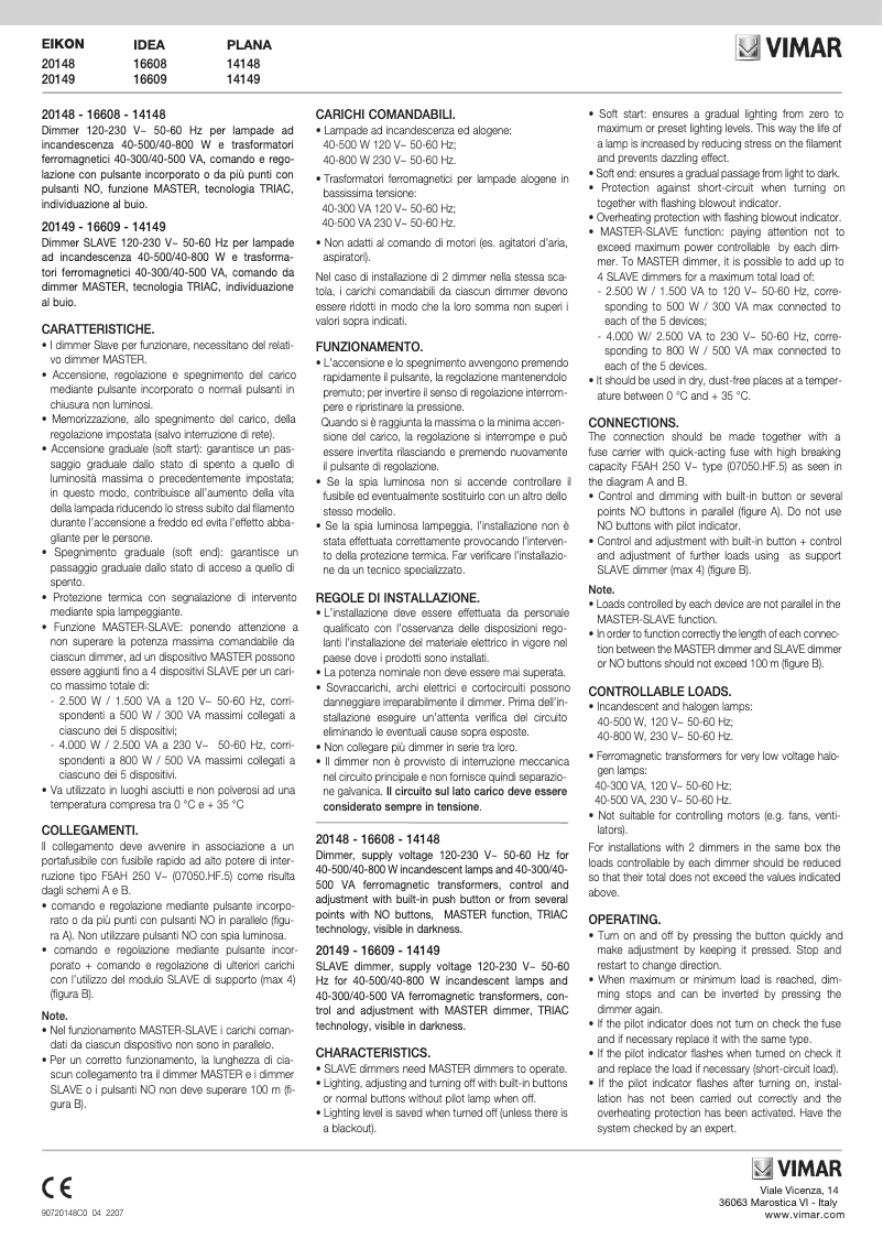 Page n°1 - Manuel utilisateur Vimar 20148.B