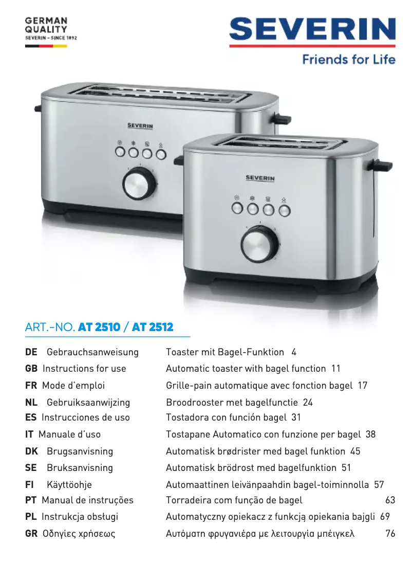 Page 1 de la notice Fiche technique Severin AT 2512