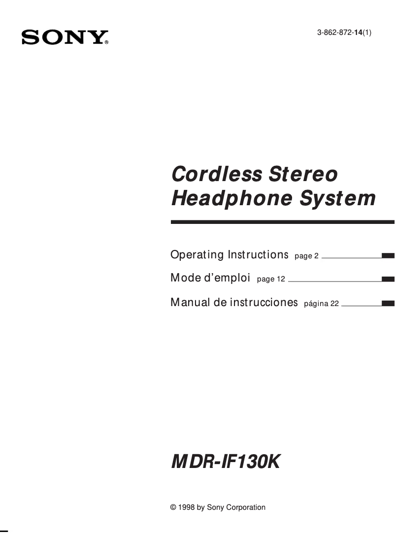 Page n°1 - Manuel utilisateur Sony MDR-IF130K