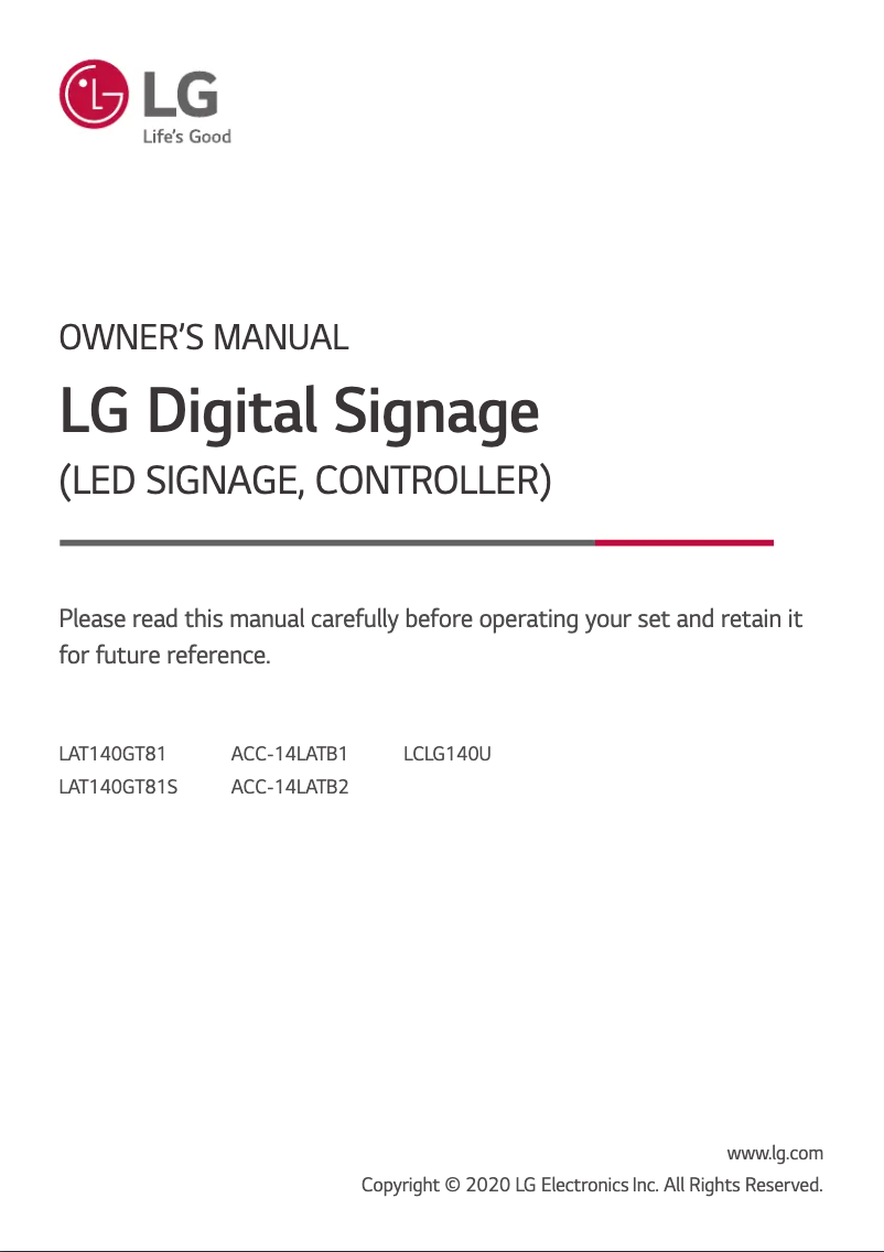 Page n°1 - Manuel utilisateur LG ACC-14LATB2