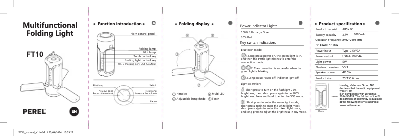 Page 1 de la notice Manuel utilisateur Perel FT10