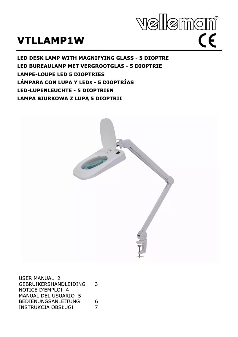 Page n°1 - Manuel utilisateur Velleman VTLLAMP1W