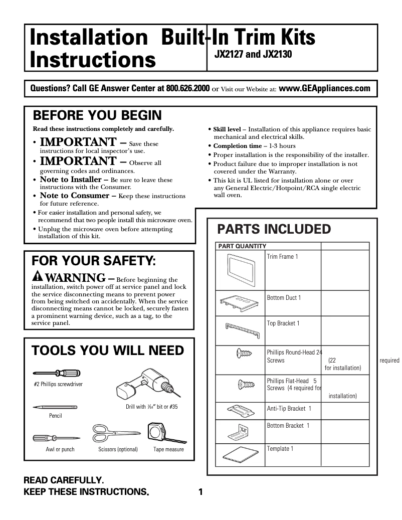 Page 1 de la notice Manuel utilisateur GE JX2130BH