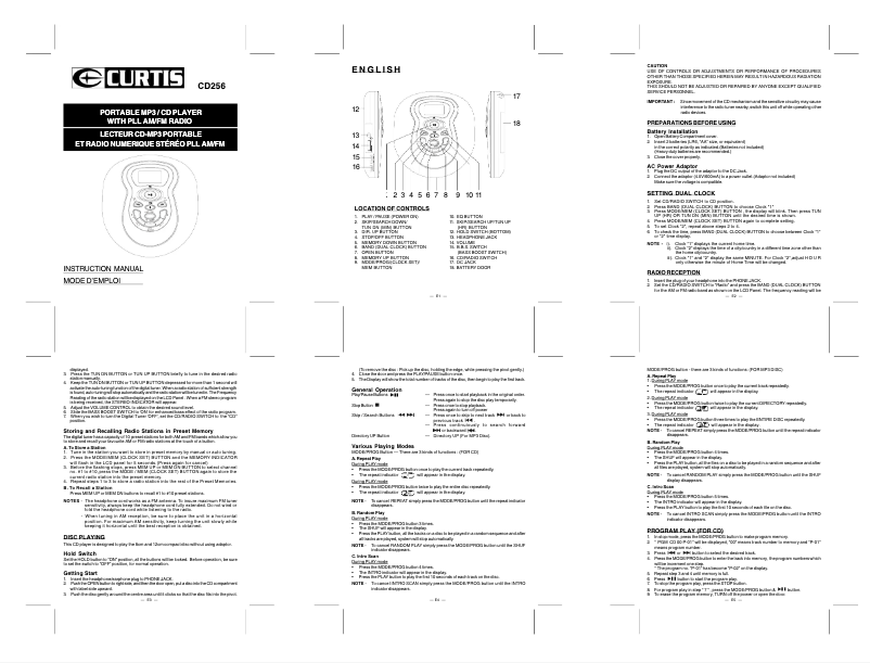 Image de la première page du manuel de l'appareil CD256