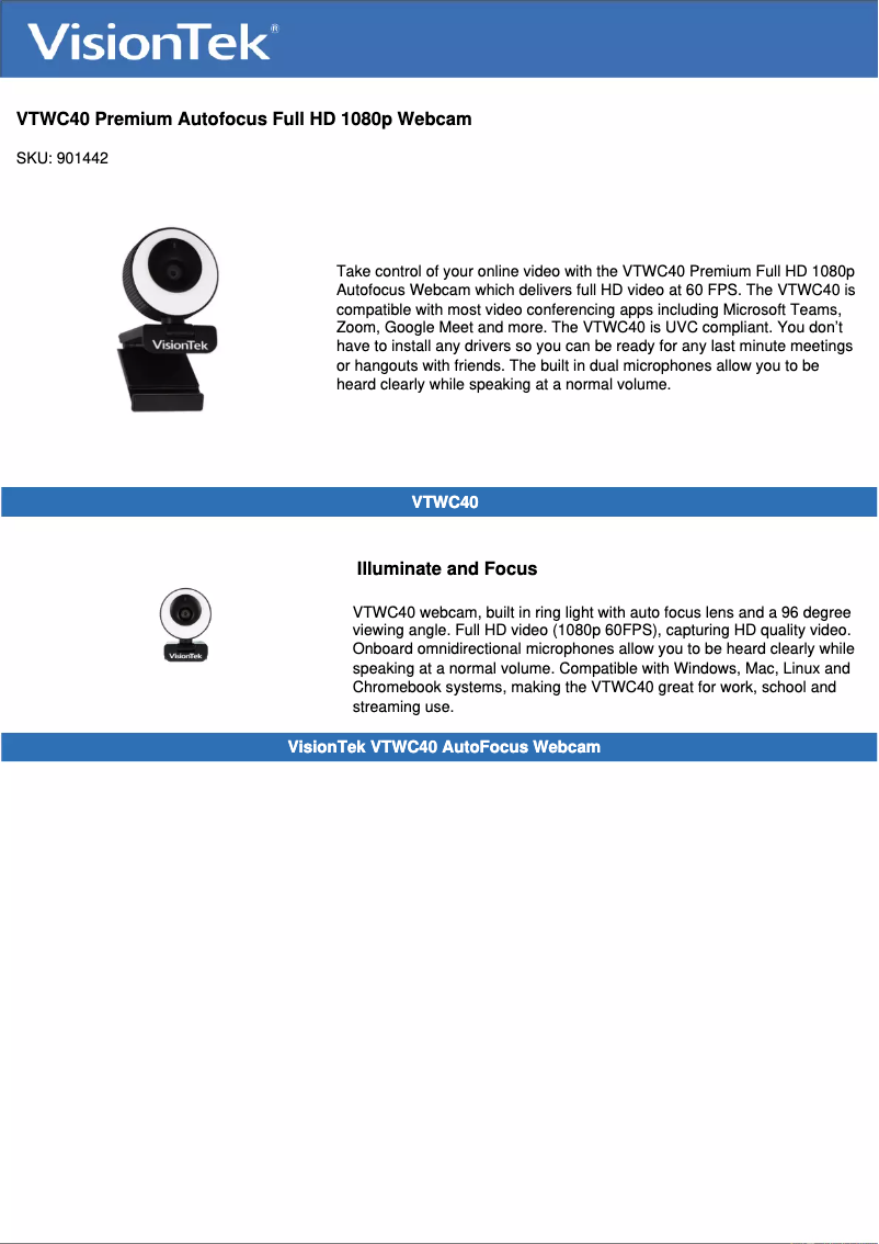 Image de la première page du manuel de l'appareil VTWC40