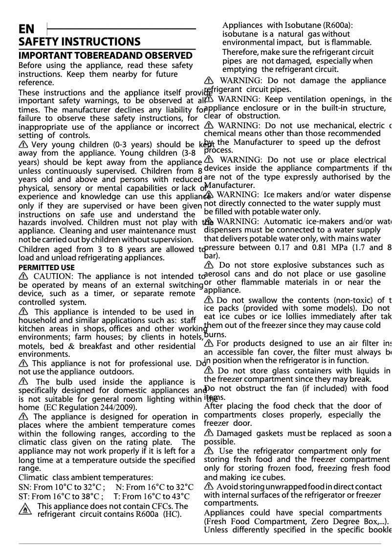 Page 1 de la notice Instructions de sécurité Indesit CAA 55 1