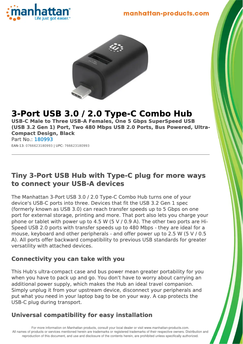 Page 1 de la notice Fiche technique Manhattan 180993