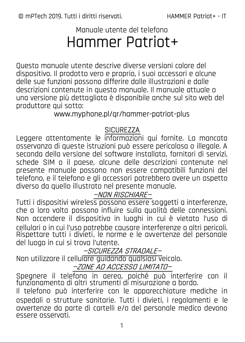 Page n°1 - Manuel utilisateur Hammer Patriot+