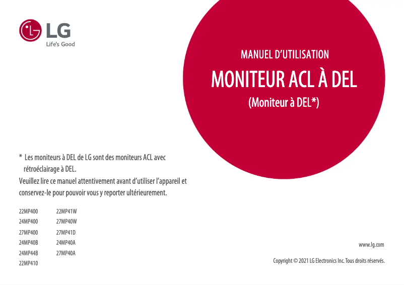 Page n°1 - Manuel utilisateur LG 27MP41D