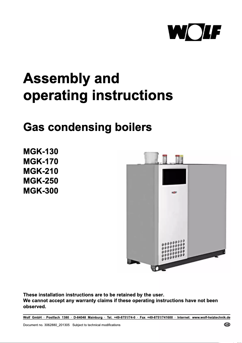 Page 1 de la notice Manuel utilisateur Wolf MGK-250