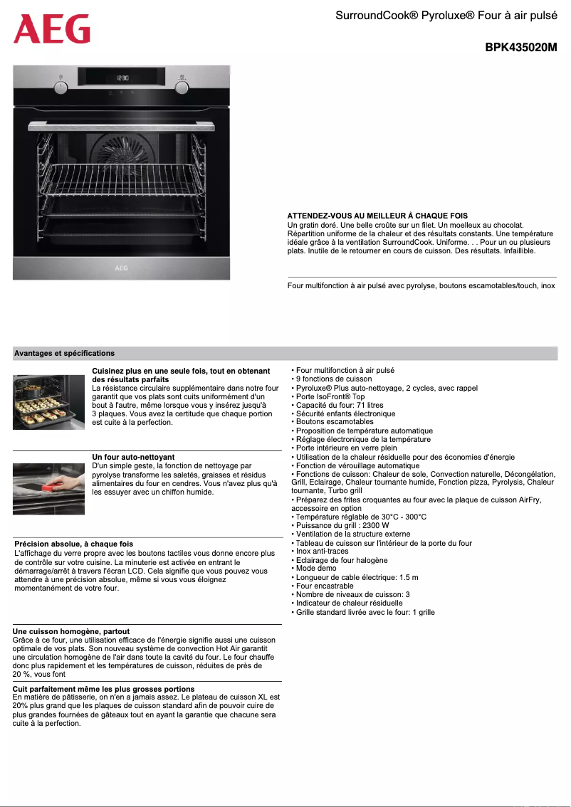 Page 1 de la notice Fiche technique AEG BPK435020M