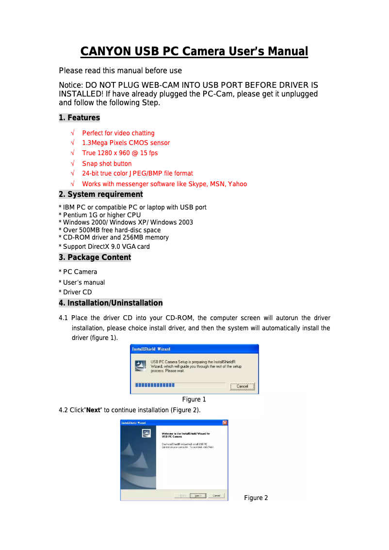 Page n°1 - Manuel utilisateur Canyon CNR-WCAM413G