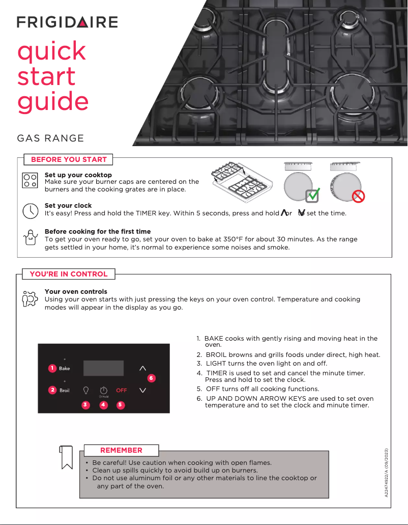 Page n°1 - Guide de démarrage rapide Frigidaire FCRG3051BB