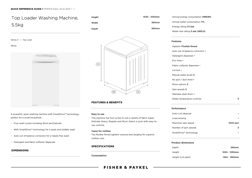 Page n°1 - Manuel utilisateur Fisher & Paykel MW513 QuickSmart