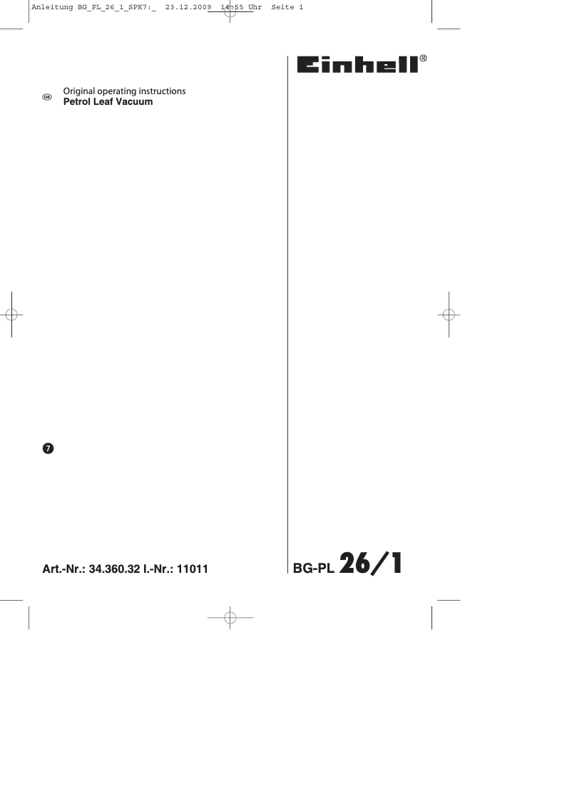 Image de la première page du manuel de l'appareil BG-PL 26/1