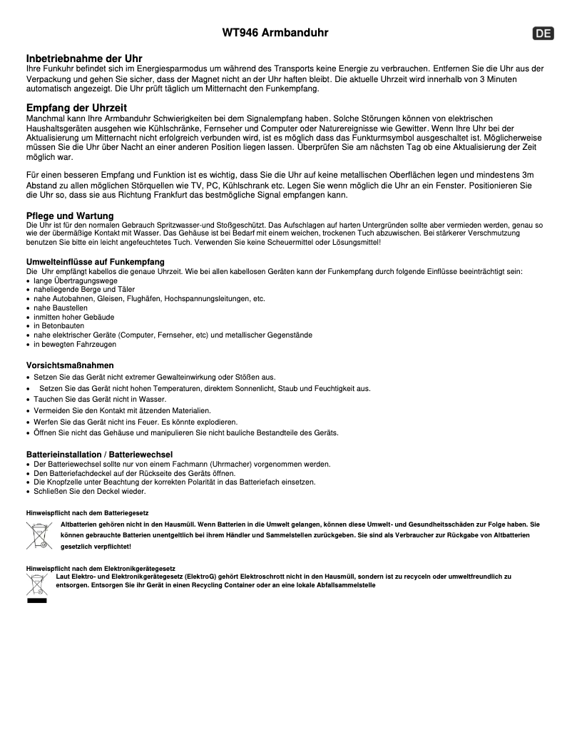 Page n°1 - Manuel utilisateur Techno Line WT 946