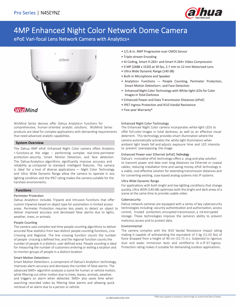 Page n°1 - Fiche technique Dahua Technology N45EYNZ