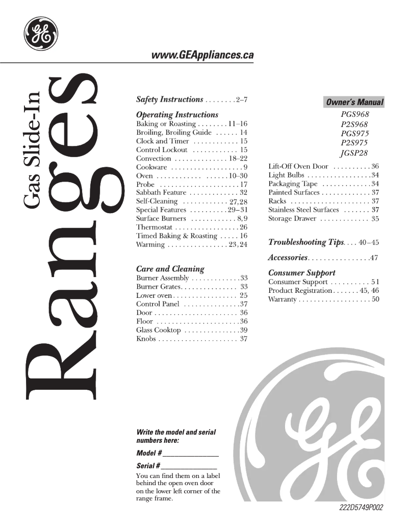 Page n°1 - Manuel utilisateur GE PGS968SERSS