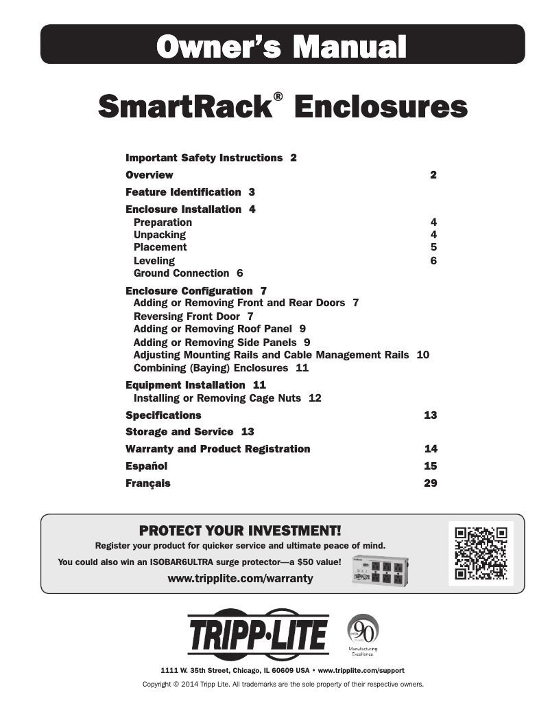 Page 1 de la notice Manuel utilisateur Tripp Lite SmartRack SR45UBWD