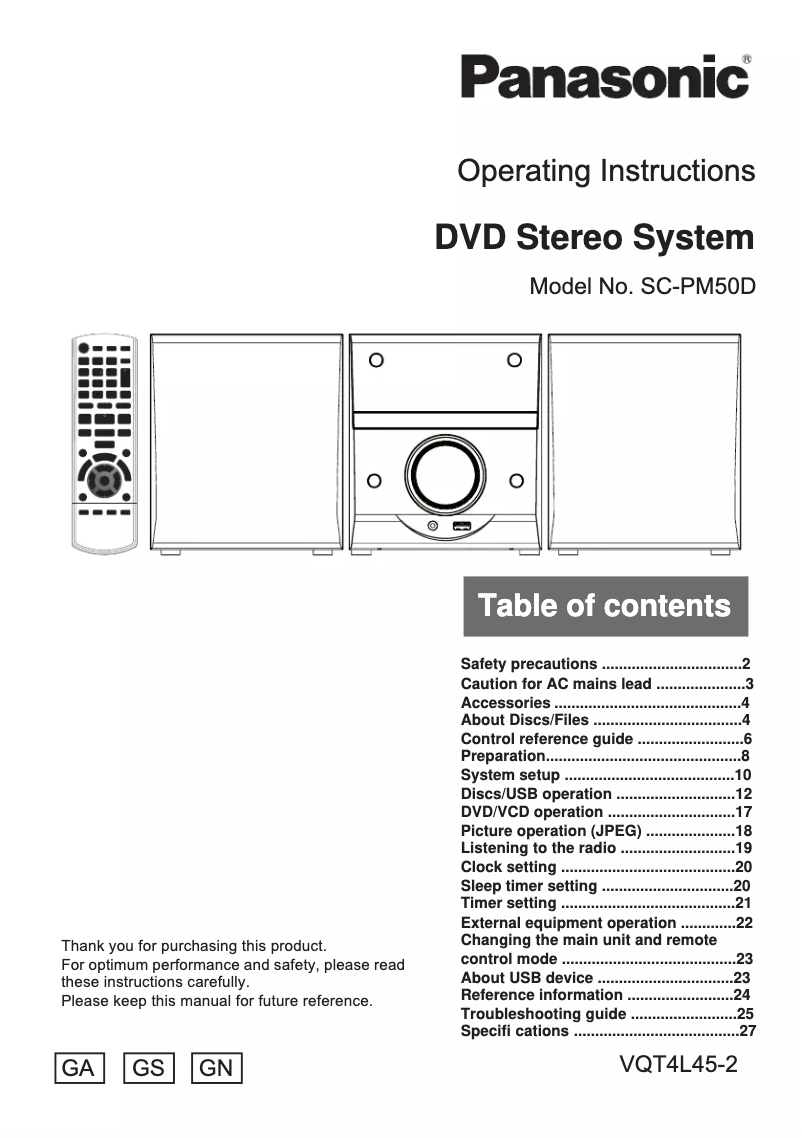 Page 1 de la notice Manuel utilisateur Panasonic SC-PM50D