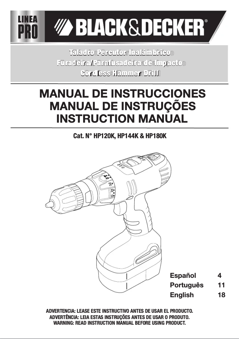 Page n°1 - Manuel utilisateur Black & Decker HP120K