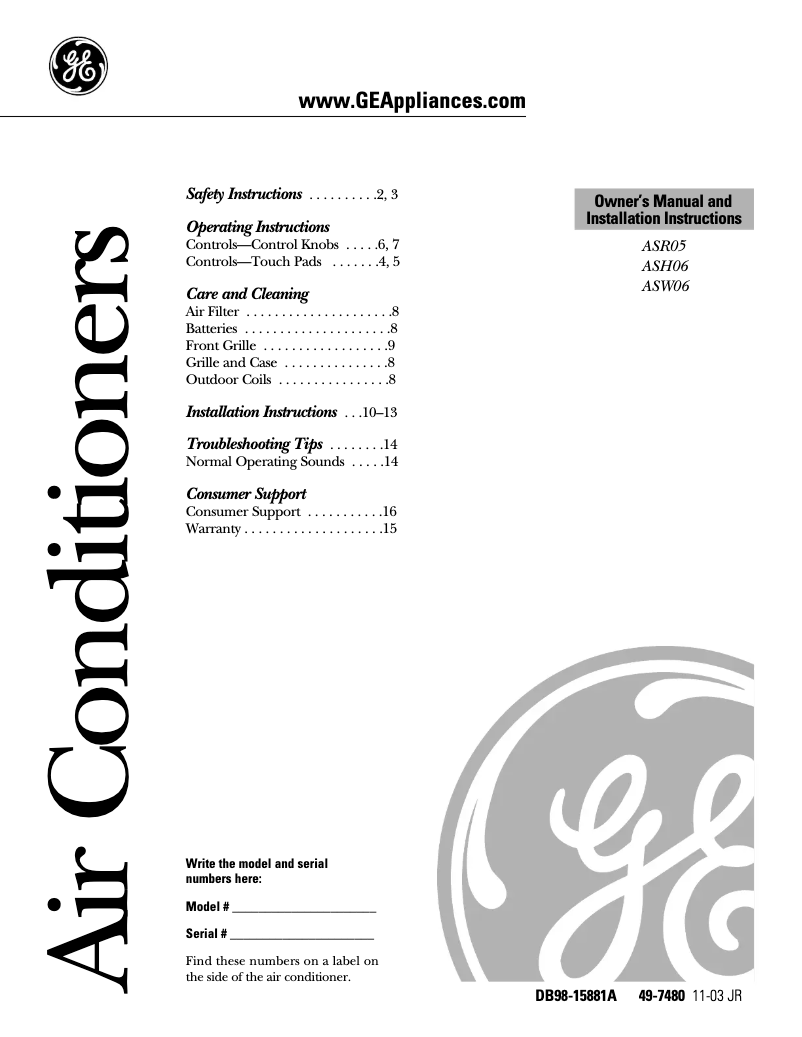 Image de la première page du manuel de l'appareil ASR05LC