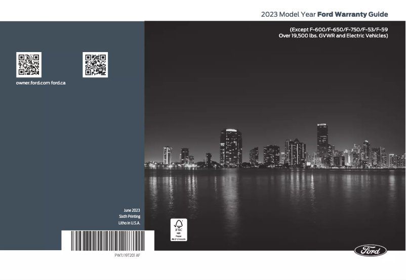 Page 1 de la notice Informations de garantie Ford Bronco (2023)