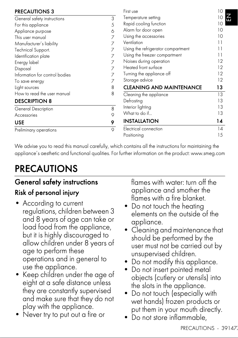 Page 1 de la notice Manuel utilisateur Smeg FAB28RPB5UK