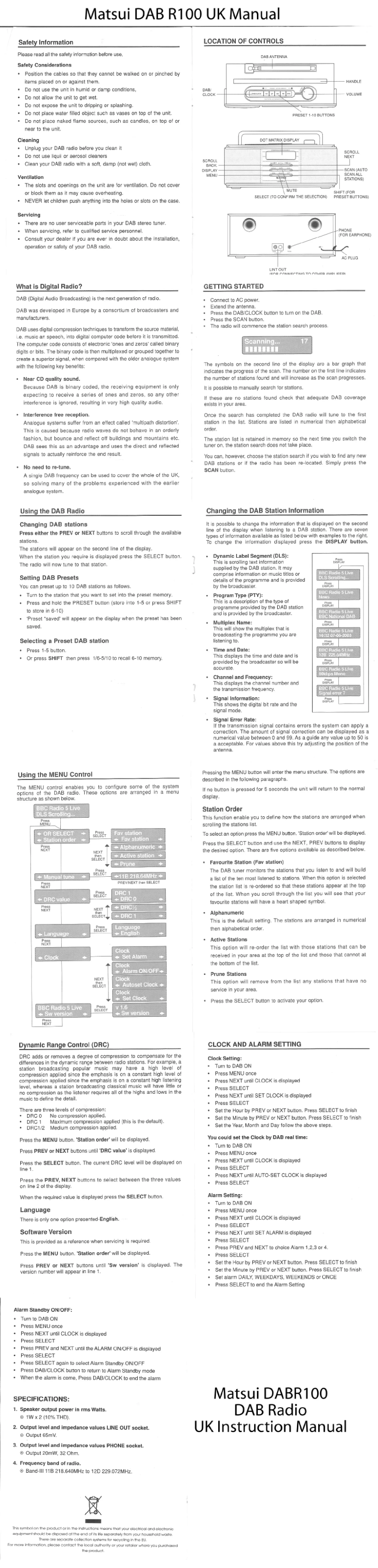 Página 1 del manual Manual de usuario Matsui DAB R100 UK