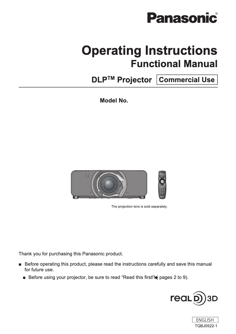 Page 1 of the manual User Manual Panasonic PT-DW11K