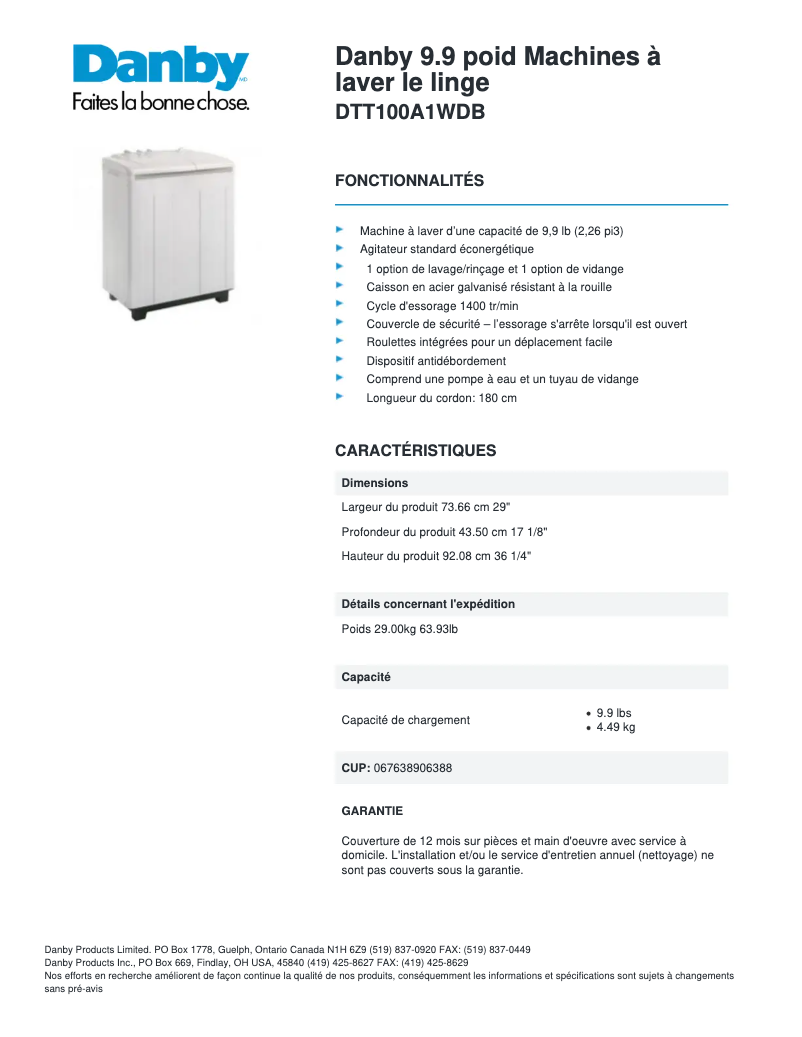 Image de la première page du manuel de l'appareil DTT100A1WDB