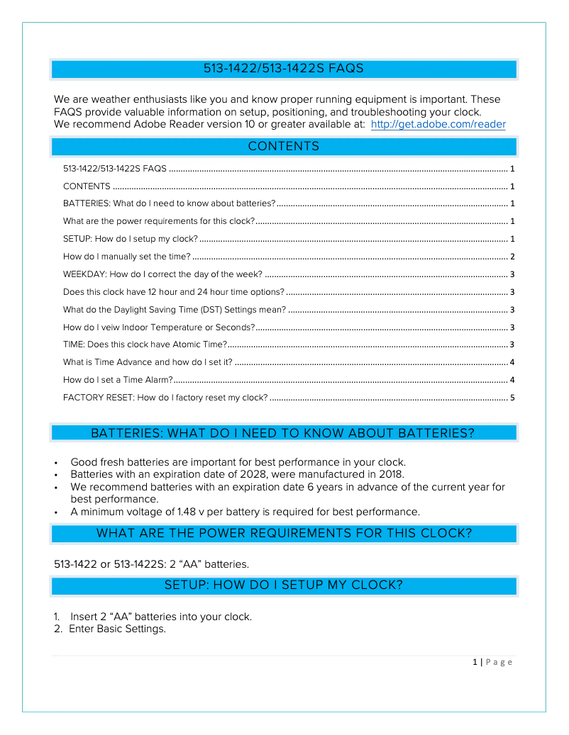 Page 1 de la notice FAQ La Crosse Technology 513-1422