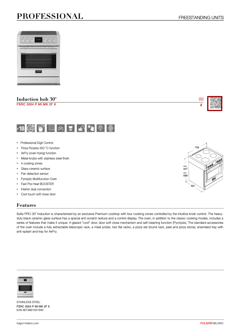 Página 1 del manual Ficha técnica Fulgor Milano FSRC 3004 P MI MK 2F X