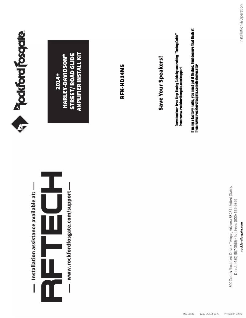 Page n°1 - Manuel utilisateur Rockford Fosgate RFK-HDRK