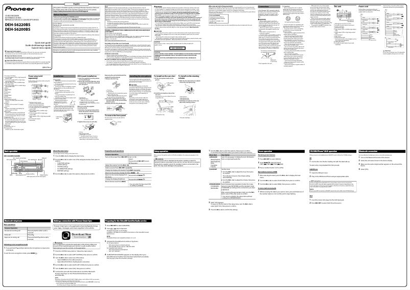Page 1 de la notice Guide de démarrage rapide Pioneer DEH-S6220BS