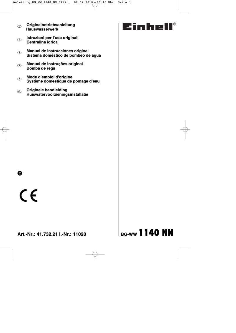 Page n°1 - Mode d'emploi Einhell BG-WW 1140 NN