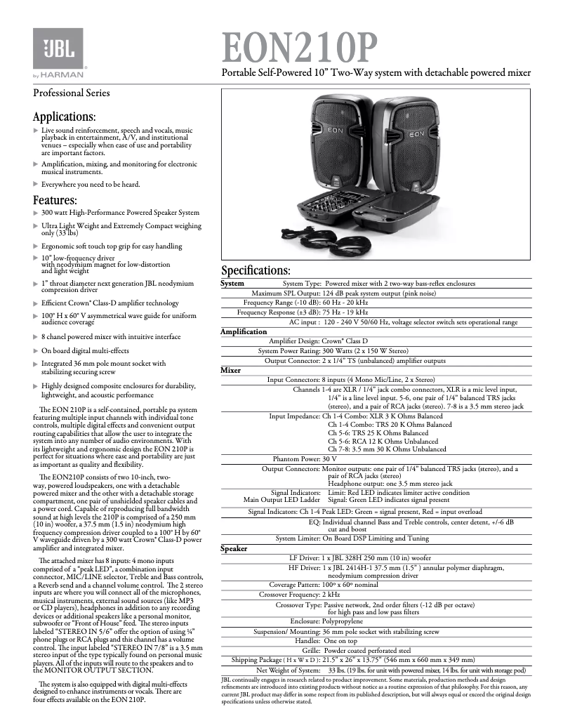 Page n°1 - Fiche technique JBL EON 210P