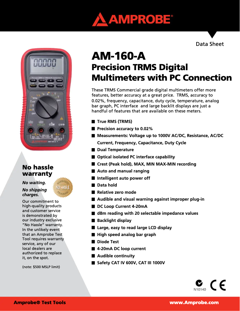 Página 1 del manual Ficha técnica Amprobe AM-160-A