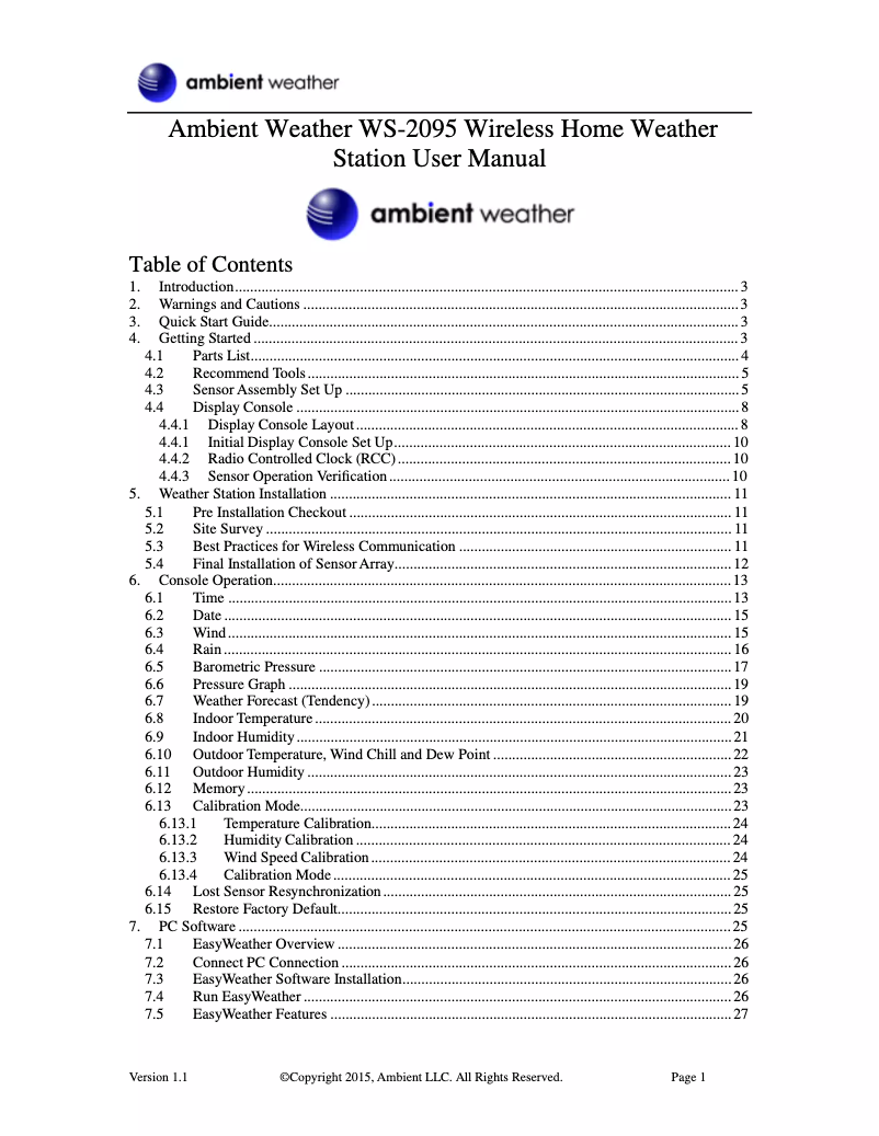 Image de la première page du manuel de l'appareil WS-2095