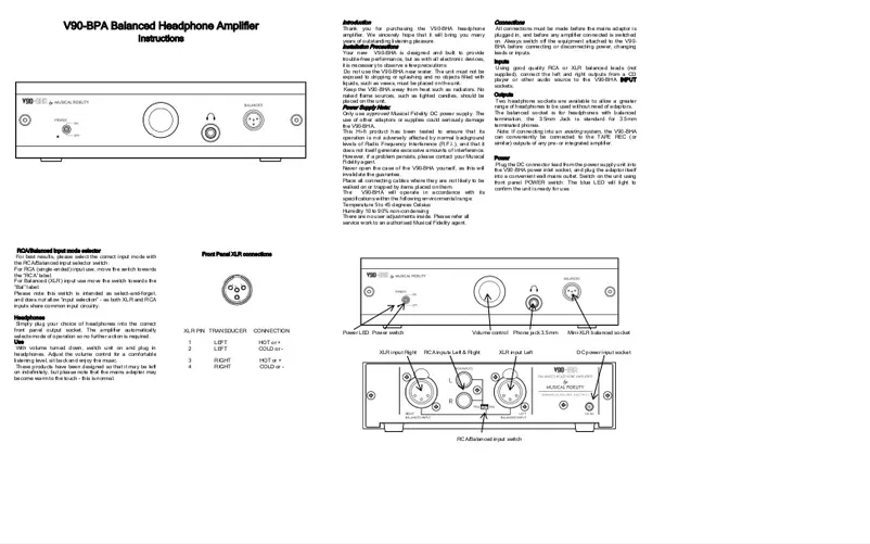 Page 1 of the manual User Manual Musical Fidelity V90-BHA