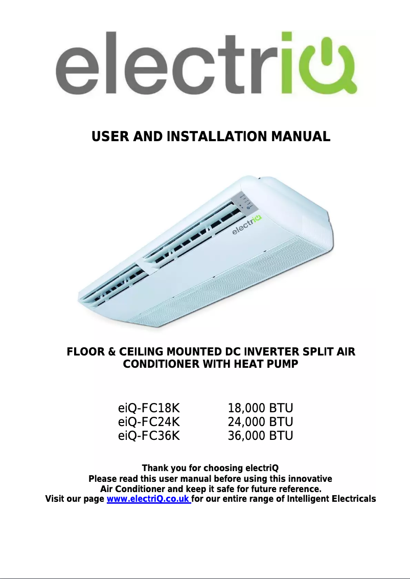 Page n°1 - Manuel utilisateur ElectriQ eiq-FC18K
