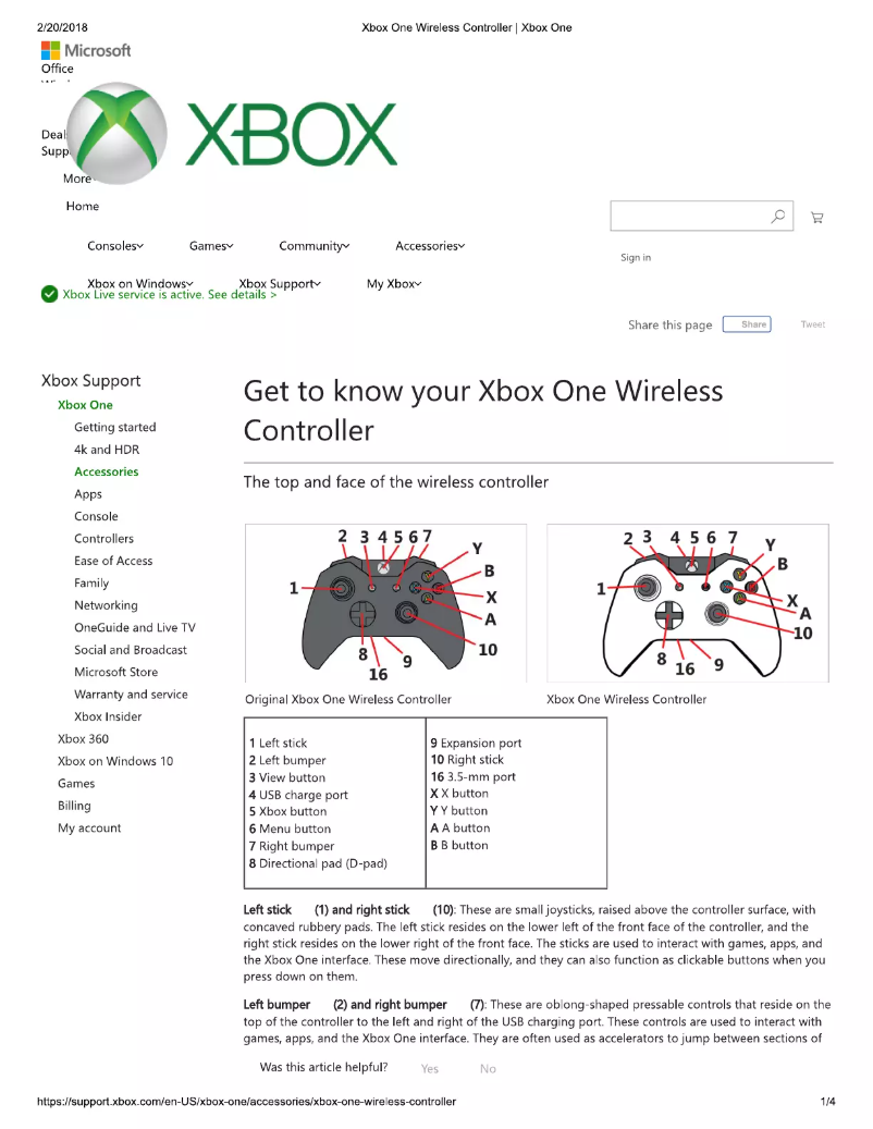 Página 1 del manual Manual de usuario Microsoft Xbox One S Wireless Controller