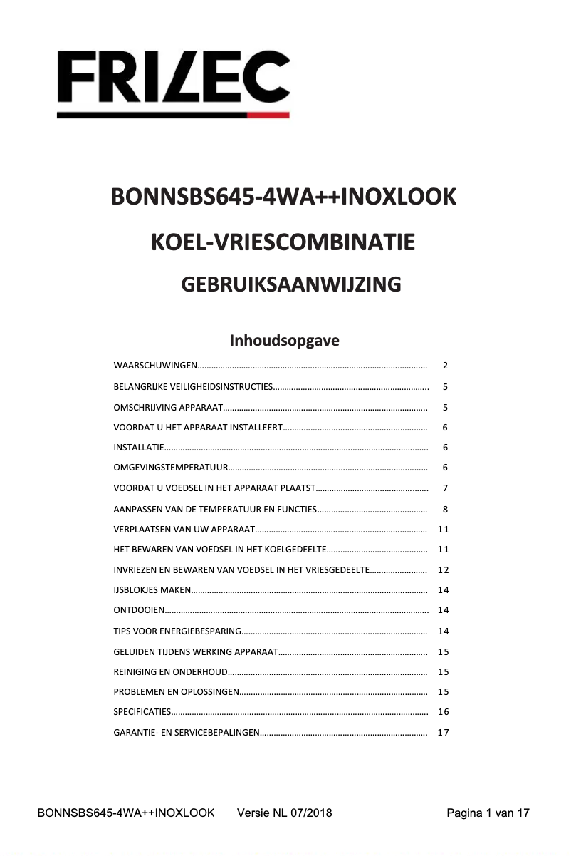 Page 1 de la notice Manuel utilisateur Frilec BONNSBS646-4A++