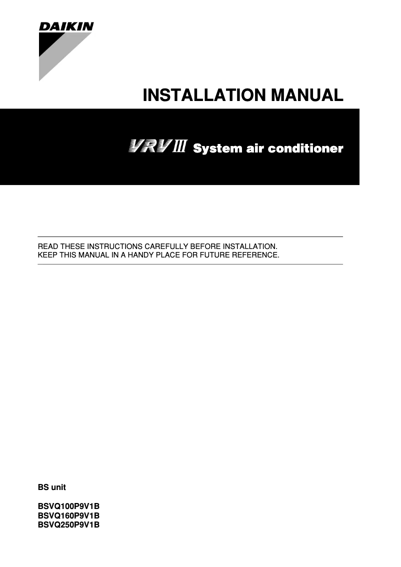 Page n°1 - Manuel utilisateur Daikin BSVQ160P9V1B