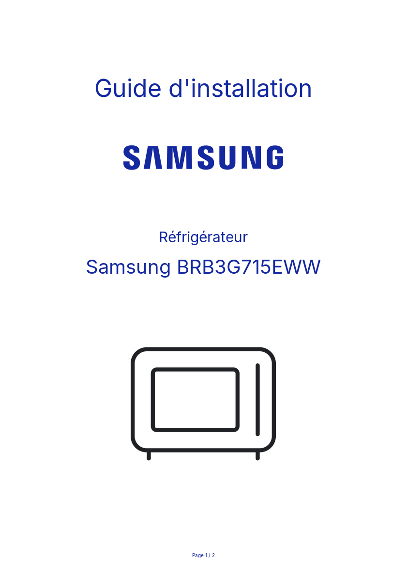 Page n°1 - Guide d'installation Samsung BRB3G715EWW