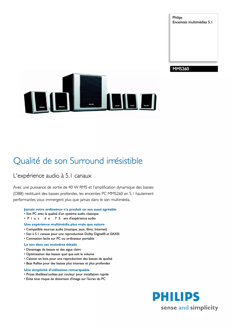 Page 1 of the manual Technical Sheet Philips MMS260