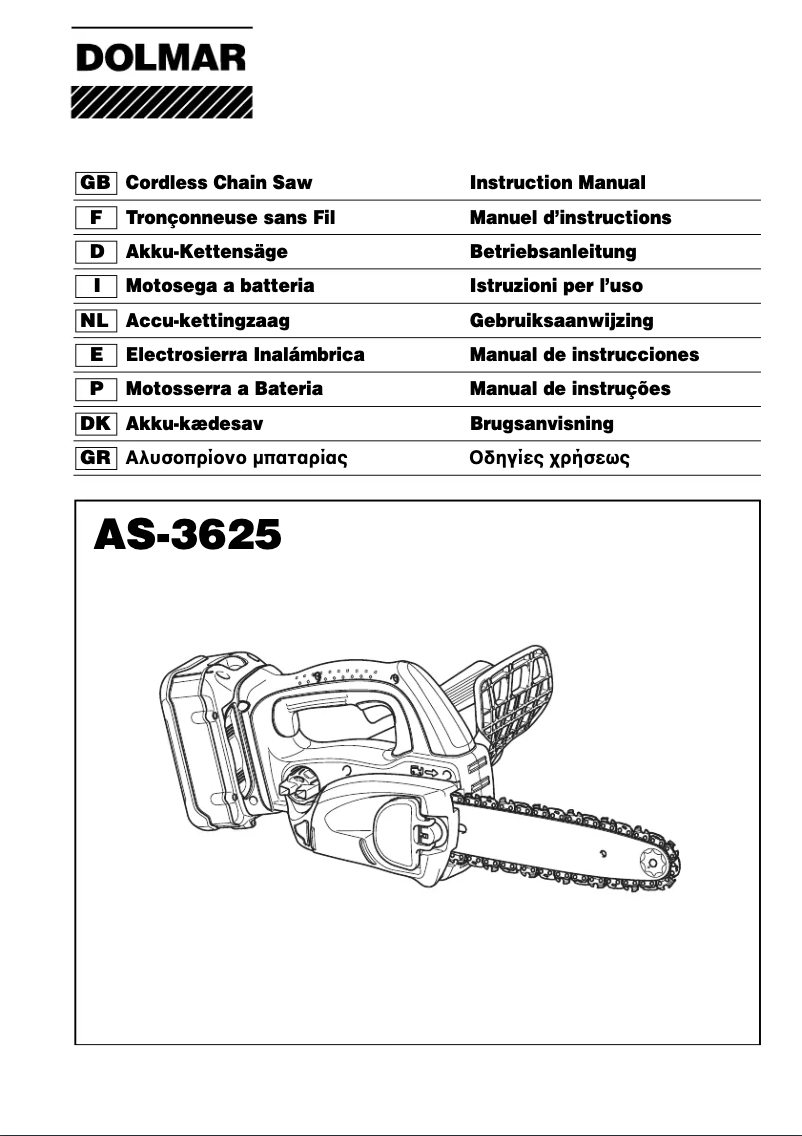 Page 1 de la notice Manuel utilisateur Dolmar AS-3625LGE