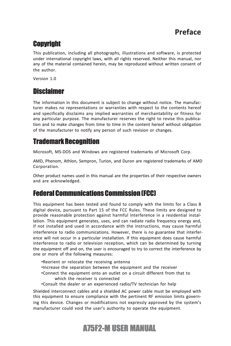 Image de la première page du manuel de l'appareil A75F2-M